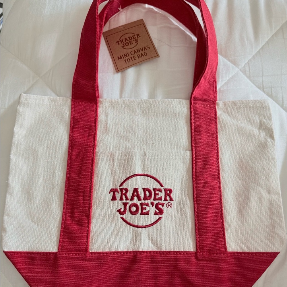 Trader Joe's Red and White Canvas Tote Bag